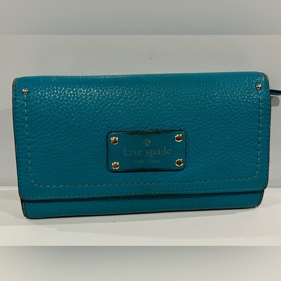 Kate Spade Turquoise Pebble Leather Wallet Clutch - Picture 1 of 9